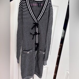 Nicole Miller Black and White Striped Sweater Dress